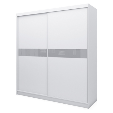Expedo Skříň s posuvnými dveřmi ALEXA + Tichý dojezd, bílá/šedé sklo, 200x216x61