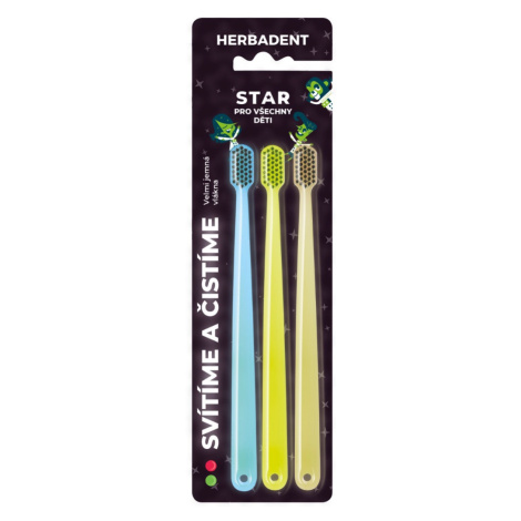 Herbadent STAR dětský svítící zubní kartáček s velmi jemnými vlákny 3 ks