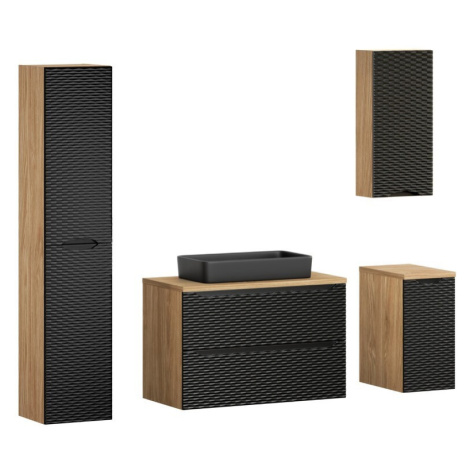 Comad Koupelnová sestava Ocean s deskou, umyvadlem a skříňkami 90 cm černá/dub olejovaný