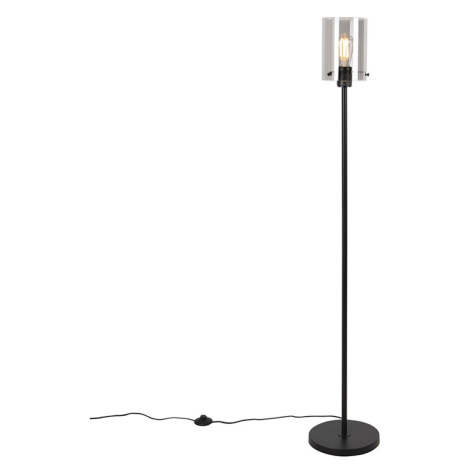 Designová stojací lampa černá s kouřovým sklem - Dome QAZQA