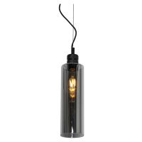Moderní závěsná lampa černá s kouřovým sklem - Stavelot