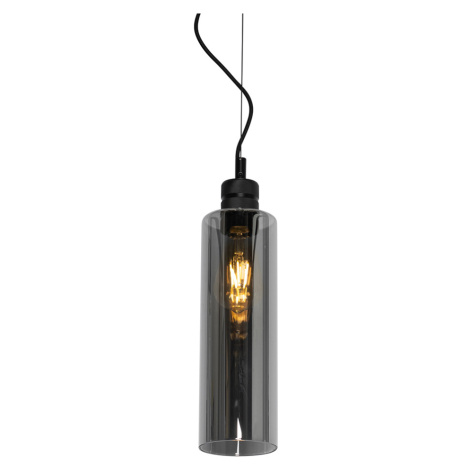 Moderní závěsná lampa černá s kouřovým sklem - Stavelot QAZQA