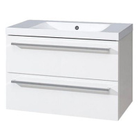 Bino koupelnová skříňka s umyvadlem z litého mramoru 80 cm, bílá/bílá, 2 zásuvky