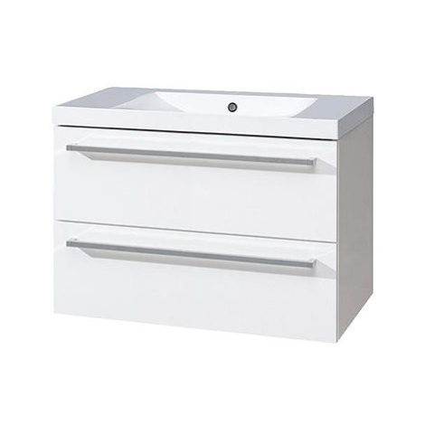 Bino koupelnová skříňka s umyvadlem z litého mramoru 80 cm, bílá/bílá, 2 zásuvky MEREO