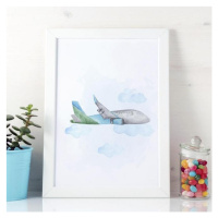 Bílý plakát do dětského pokoje s motivem letadla