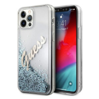 Pouzdro Guess Glitter Vintage Script pro iPhone 12 Pro Max - modré