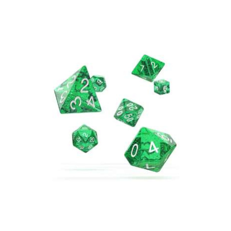 Oakie Doakie RPG sada 7 vícestěnných kostek - zelená se třpytkami