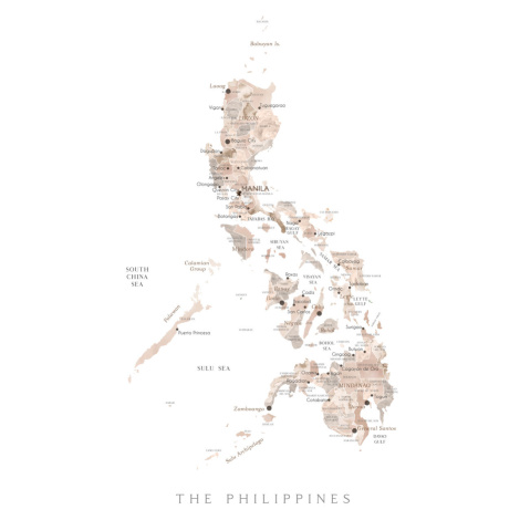 Mapa Map of the Philippines in neutral watercolor, Blursbyai, (26.7 x 40 cm)