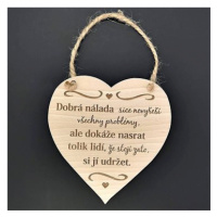 AMADEA Dřevěné srdce s nápisem Dobrá nálada sice nevyřeší..., masivní dřevo, 16 x 15 cm