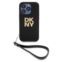 DKNY PU Leather Stack Logo Wrist Strap kryt iPhone 14 Pro černý