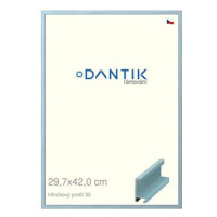 DANTIK rámeček 29,7 × 42, ALU profil 6035 Dýha barevný modrý pastel plexi čiré