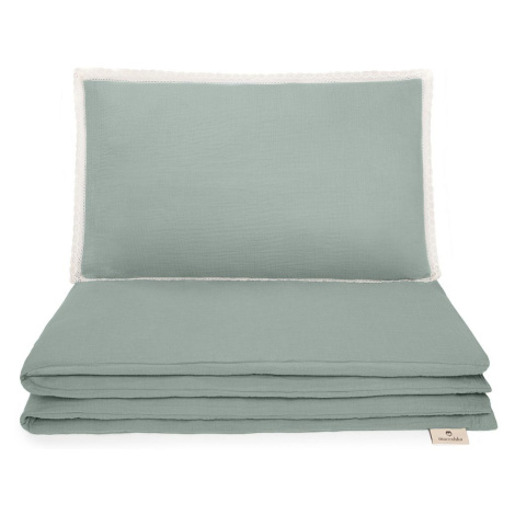 Maceshka Mušelínové povlečení Nature s ozdobným okrajem - khaki, polštářek krajka