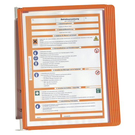 DURABLE Nástěnný držák - kompletní souprava, 5 průhledných tabulek DIN A4, bal.j. 2 ks, oranžový