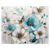 Obrazy na stěnu - Bílé a světlé modré květiny Rozměr: 40x50 cm, Rámování: bez rámu a bez vypnutí