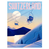 Ilustrace Ski Switzerland, Mark Harrison, 30 × 40 cm