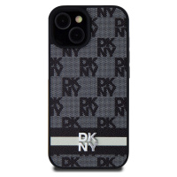 Zadní kryt DKNY PU Leather Checkered Pattern and Stripe pro Apple iPhone 15, černá