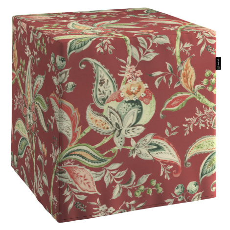 Dekoria Sedák Cube - kostka pevná 40x40x40, rostlinné a květové vzory na cihlově červeném podkla