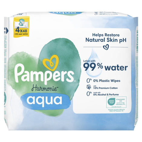 PAMPERS Harmonie Aqua Plastic Free Vlhčené ubrousky 4 x 48 ks