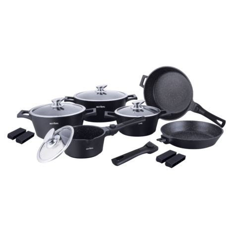 14dílná prémiová sada kuchyňského nádobí s nepřilnavým mramorovým povrchem BestBerg BBN-1014BK /