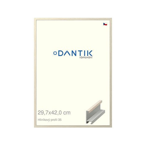 DANTIK rámeček 29,7 × 42, ALU profil 6035 Dýha slonová kost plexi čiré