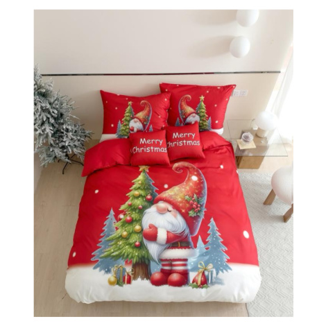 3D Flanelové povlečení z mikrovlákna GNOME DREAMS červené + povlak na polštářek 40x50 cm zdarma 