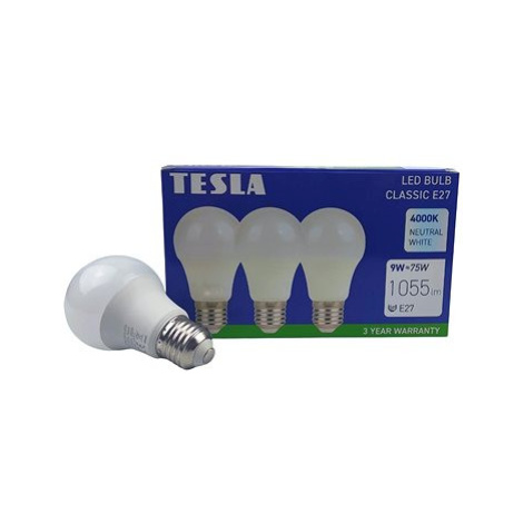 Tesla - LED žárovka BULB E27, 9W, 230V, 1055lm, 25 000h, 4000K teplá bílá, 220st 3ks v balení