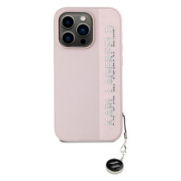 Karl Lagerfeld PU Saffiano Rhinestone Charm Zadní Kryt pro iPhone 14 Pro Pink