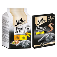 Sheba Fresh & Fine kapsičky 6 x 50 g + Creamy snack 4 x 12g - 15 % sleva - krocaní a kuřecí v že