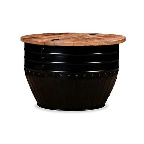 Konferenční stolek, masivní recyklované dřevo, černý, tvar sudu SHUMEE