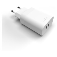 Síťová nabíječka FIXED s 2x USB-C výstupem, podpora PD, 35W, bílá