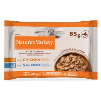 Nature´s variety kapsičky, 32+12 / 64+24 / 16+8 - kuřecí a losos Bites v omáčce 88 x 85 g
