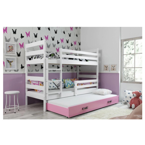 Dětská patrová postel ERYK s výsuvným lůžkem 90x200 cm - bílá Růžová BMS
