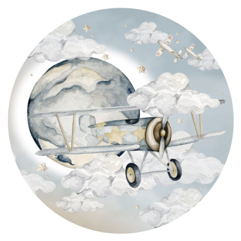 Dekornik Samolepka do dětského pokoje letadlo v kruhu M-150cm/L-200cm