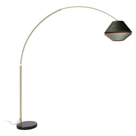 Mosazná oblouková lampa s černým a dvojitým sametovým stínidlem zelená - XXL QAZQA