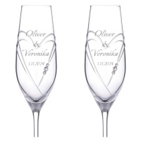 Dekorant svatby Svatební sklenice na šampaňské Hearts s krystaly Swarovski 210ml 2KS