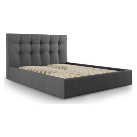 Tmavě šedá čalouněná dvoulůžková postel s úložným prostorem s roštem 160x200 cm Nerin – Mazzini  Mazzini Sofas