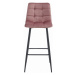 Set tří barových židlí ARCETO sametové růžové (černé nohy) 3 ks