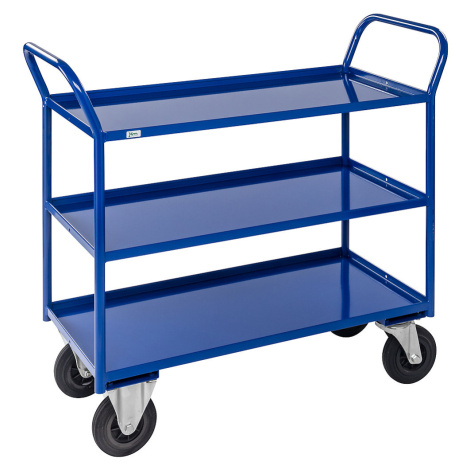 Kongamek Stolový vozík KM41, 3 etáže se zvýšenou hranou, d x š x v 1080 x 450 x 1000 mm, modrá, 