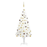Umělý vánoční stromek s LED diodami a sadou koulí bílý 210 cm