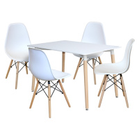 Jídelní set FARUK, stůl 120x80 cm + 4 židle, bílý/buk