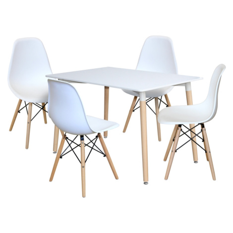 Jídelní set FARUK, stůl 120x80 cm + 4 židle, bílý/buk Idea