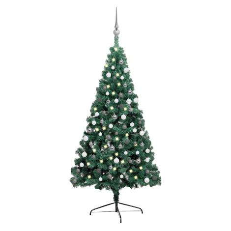 vidaXL Umělý vánoční půl stromek s LED a sadou koulí zelený 210 cm