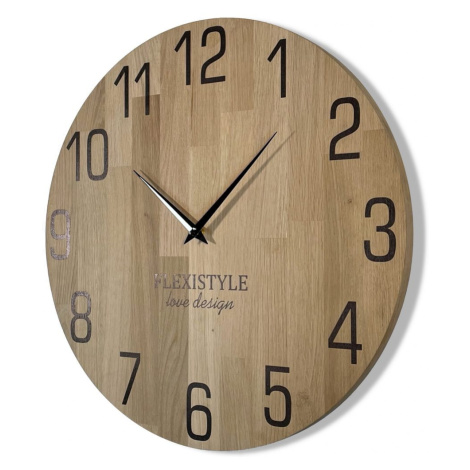 Flexistyle z228 - nástěnné hodiny z přírodního dubu s průměrem 50 cm dekor dřevo