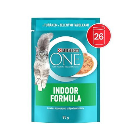 Purina ONE Indoor minifiletky s tuňákem a zelenými fazolkami ve šťávě 26 × 85 g