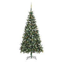 Umělý vánoční stromek s LED diodami a sadou koulí 210 cm