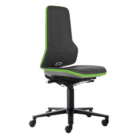 bimos Pracovní otočná židle NEON, kolečka, synchronní mechanika, koženka, zelený flexibilní pás
