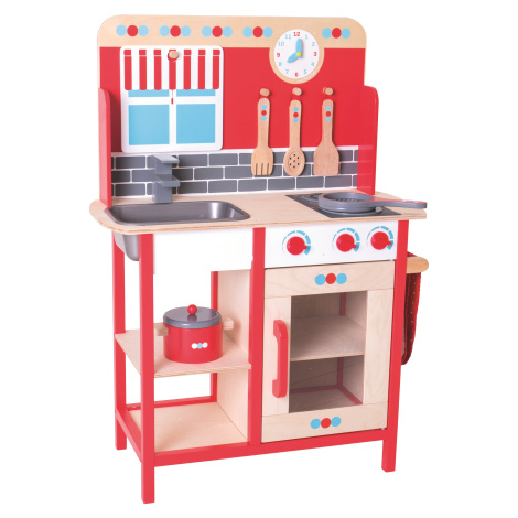 Bigjigs Toys Dřevěná dětská kuchyňka, červená