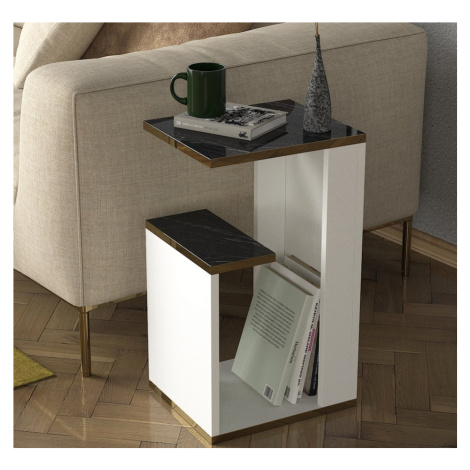 Odkládací stolek MIRAM, bílá/marble Casarredo