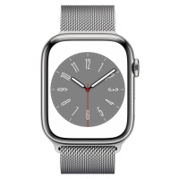Apple Watch Series 8 Cellular 45mm stříbrná ocel se stříbrným milánským tahem Stříbrná