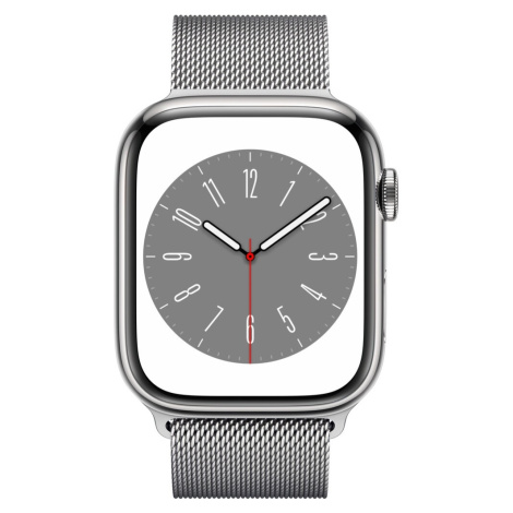 Apple Watch Series 8 Cellular 45mm stříbrná ocel se stříbrným milánským tahem Stříbrná
